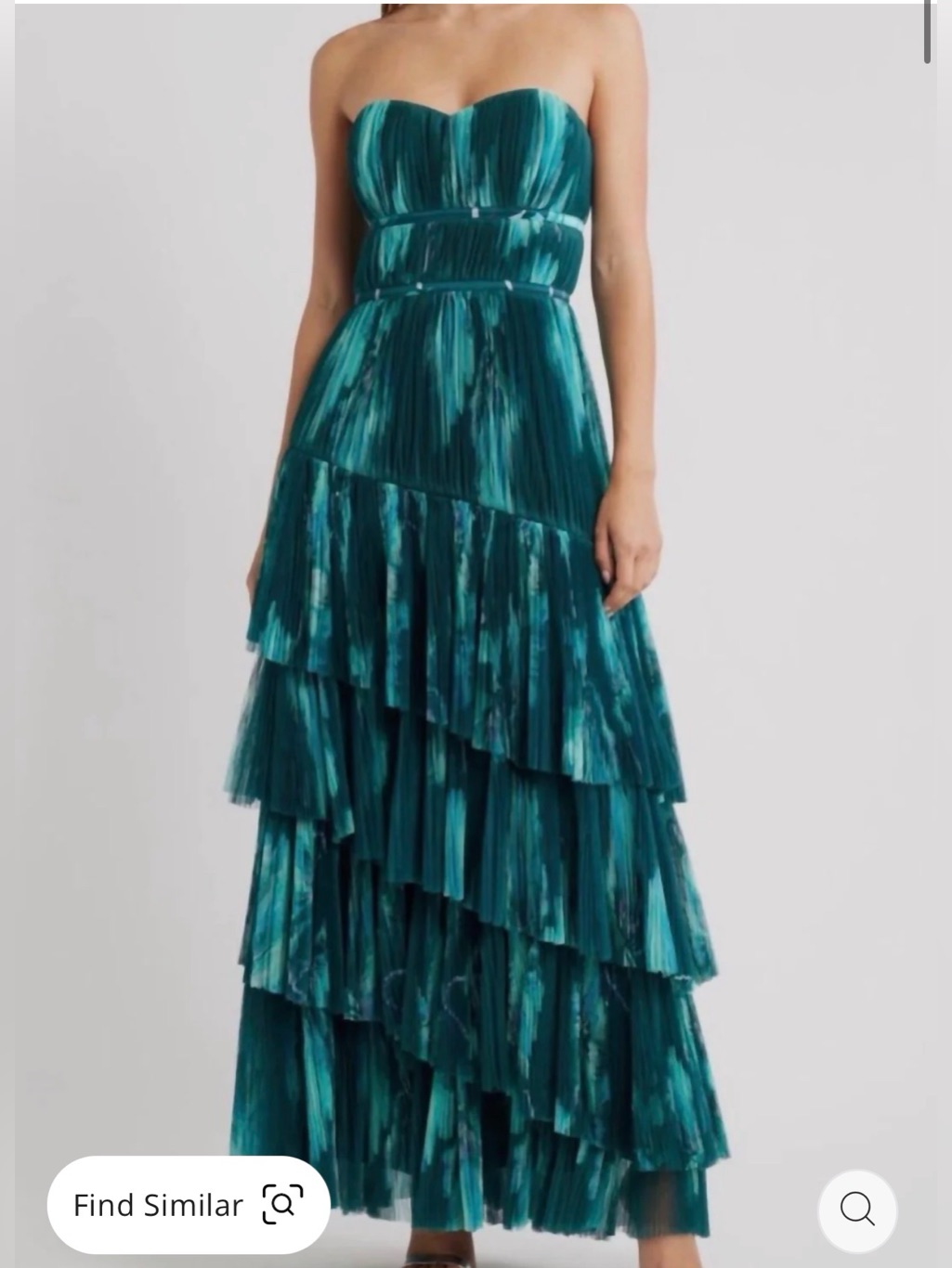 Hutch Lanza Strapless Teal Tiered Pleated Maxi Dress, Size 8